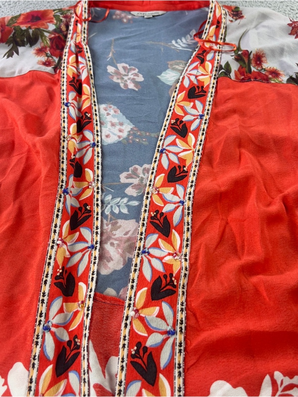 John Mark Kimono Womens 1X Multicolor Floral Artsy Open Front Cardigan Boho - Picture 11 of 11